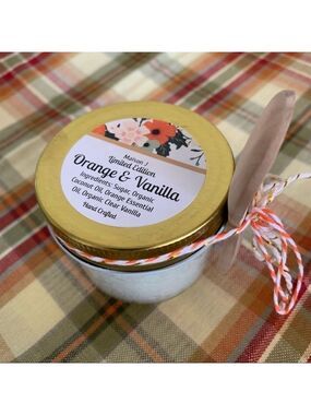 Orange vanilla sugar scrub 8 oz Hand crafted all natural exfoliates moisturizes